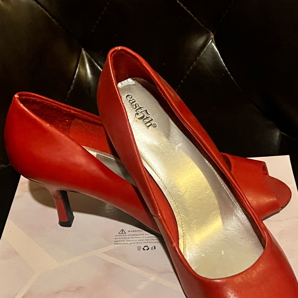 Red Peep-Toe Pumps - Picture 4 of 4
